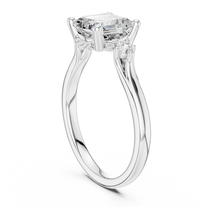 Asscher Cut Three-Stone Ring with Round Side Accents