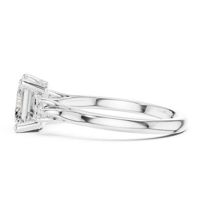 Asscher Cut Three-Stone Ring with Round Side Accents