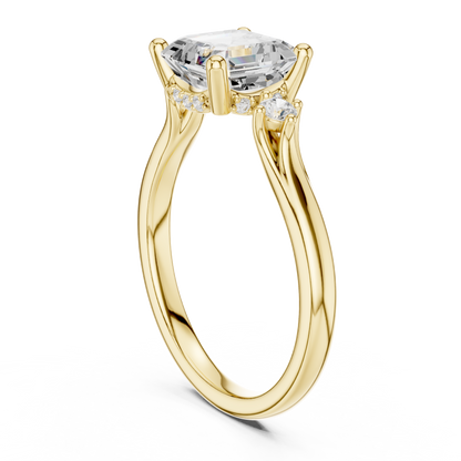 Asscher Cut Three-Stone Ring with Round Side Accents