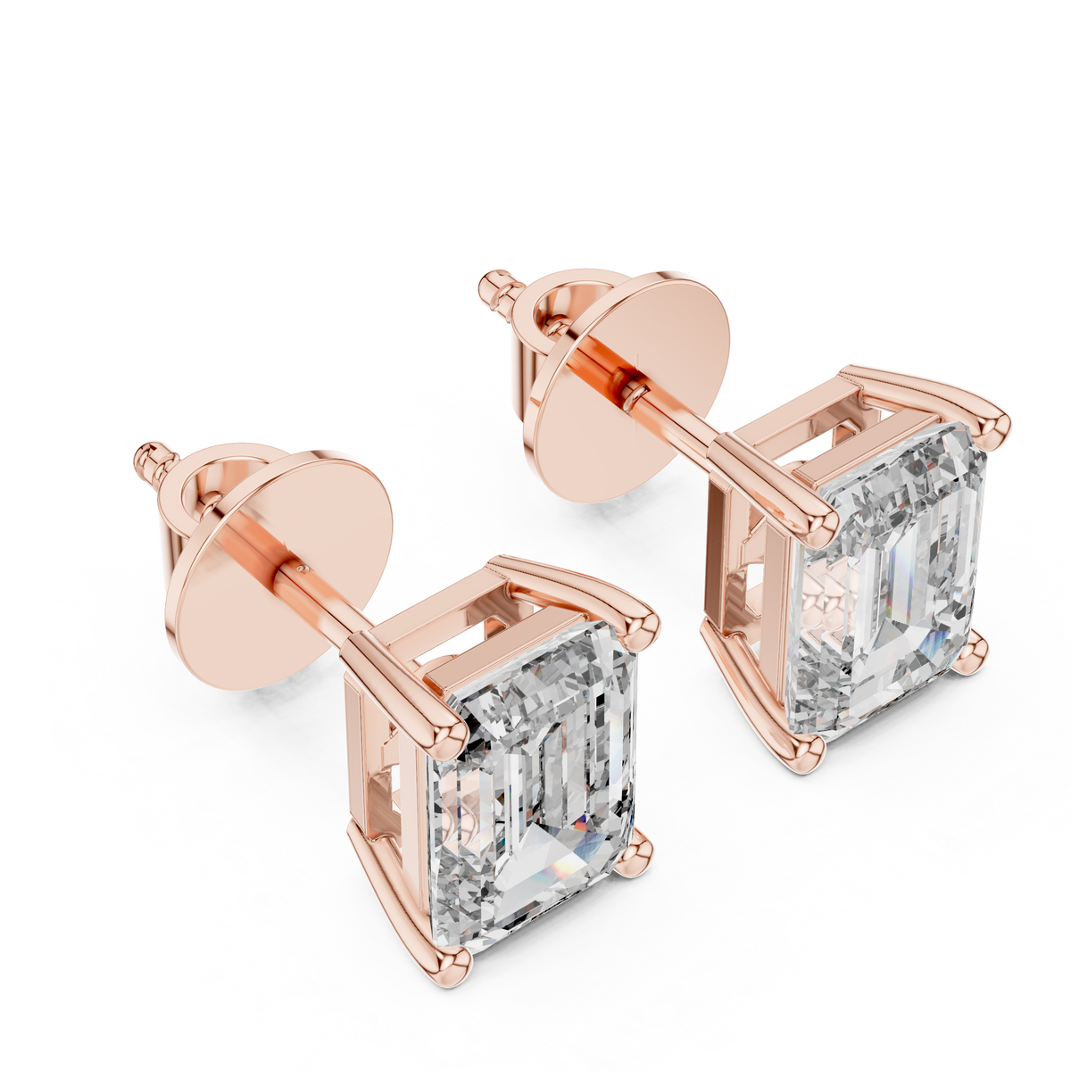 Elegant Emerald-Cut Diamond Solitaire Stud Earrings