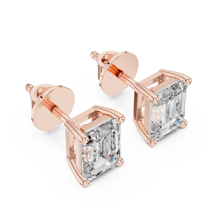 Elegant Emerald-Cut Diamond Solitaire Stud Earrings