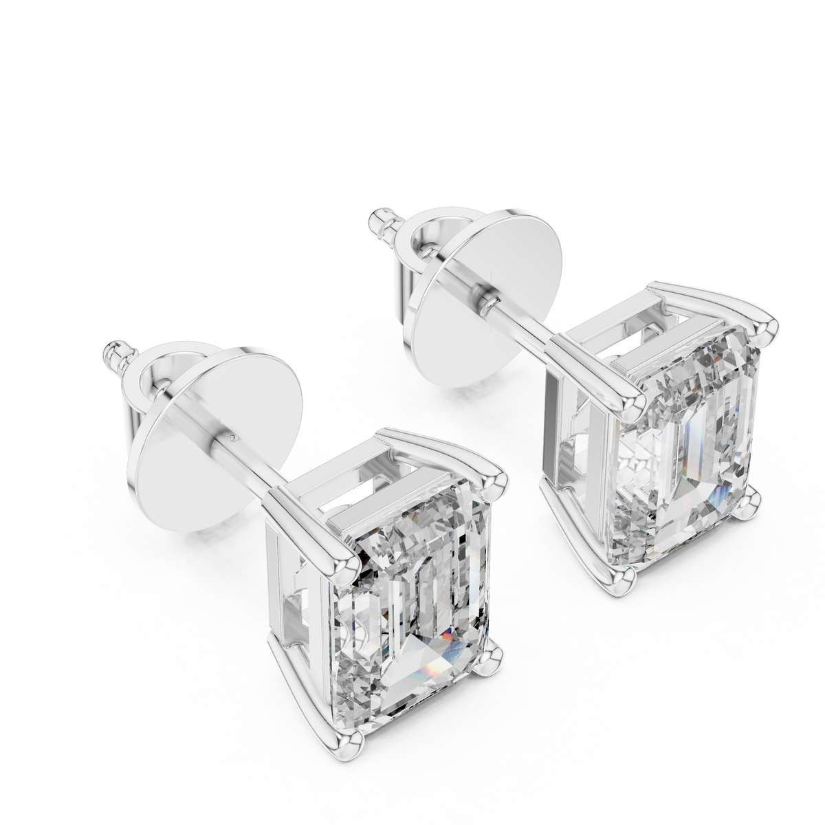 Elegant Emerald-Cut Diamond Solitaire Stud Earrings