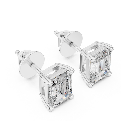 Elegant Emerald-Cut Diamond Solitaire Stud Earrings