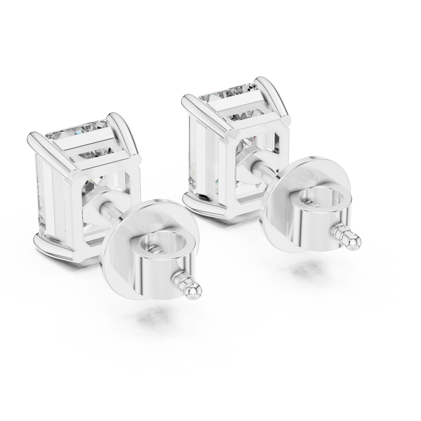 Elegant Emerald-Cut Diamond Solitaire Stud Earrings
