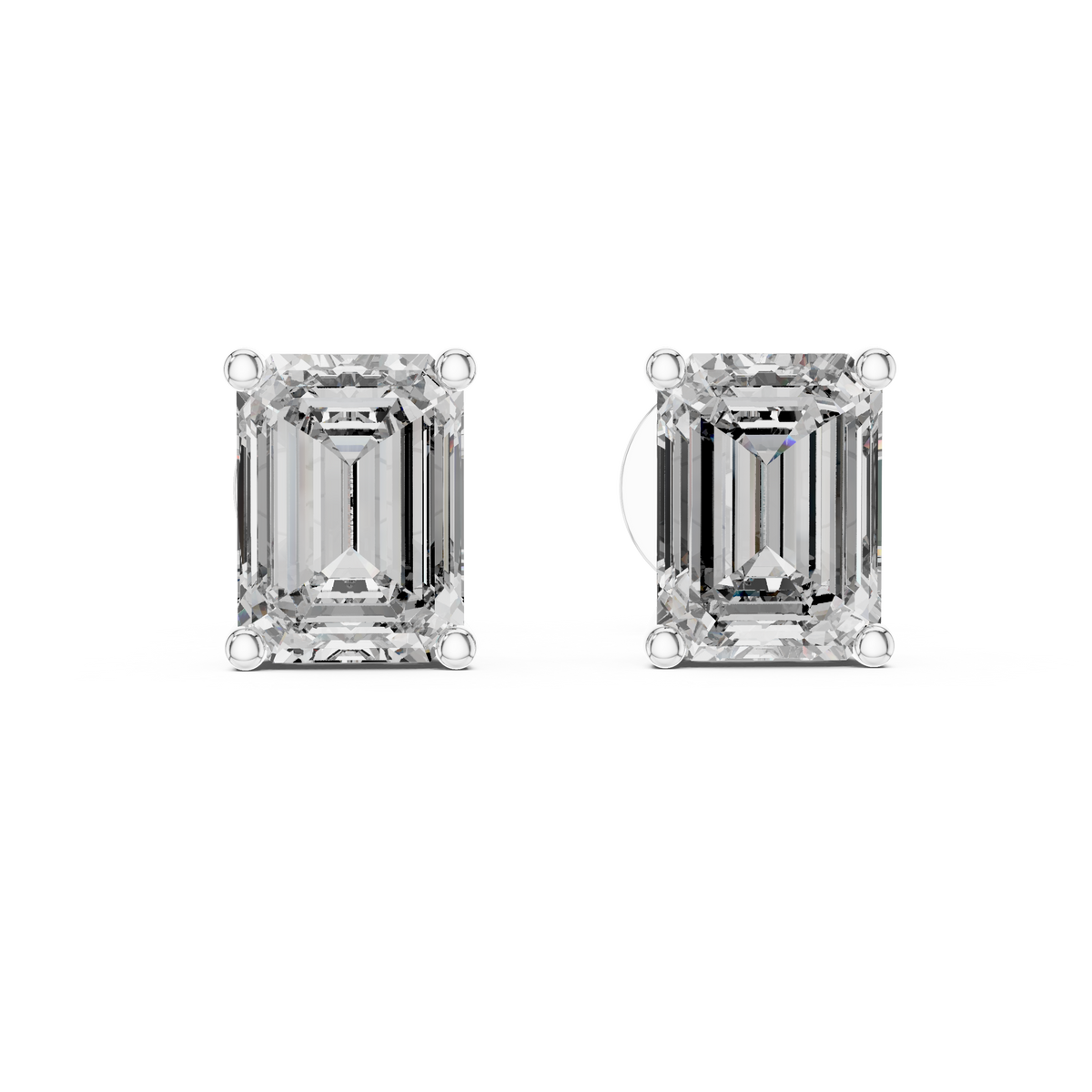 Elegant Emerald-Cut Diamond Solitaire Stud Earrings