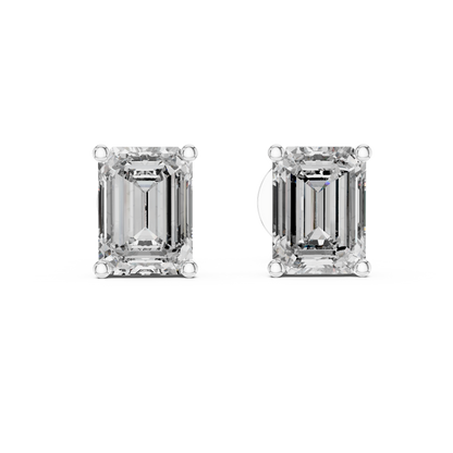 Elegant Emerald-Cut Diamond Solitaire Stud Earrings