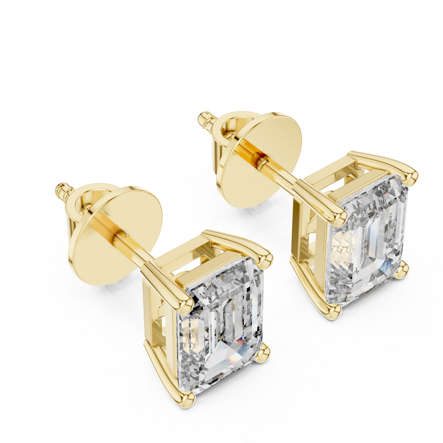 Elegant Emerald-Cut Diamond Solitaire Stud Earrings