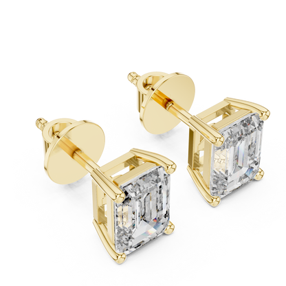 Elegant Emerald-Cut Diamond Solitaire Stud Earrings