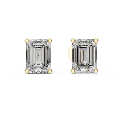 Elegant Emerald-Cut Diamond Solitaire Stud Earrings