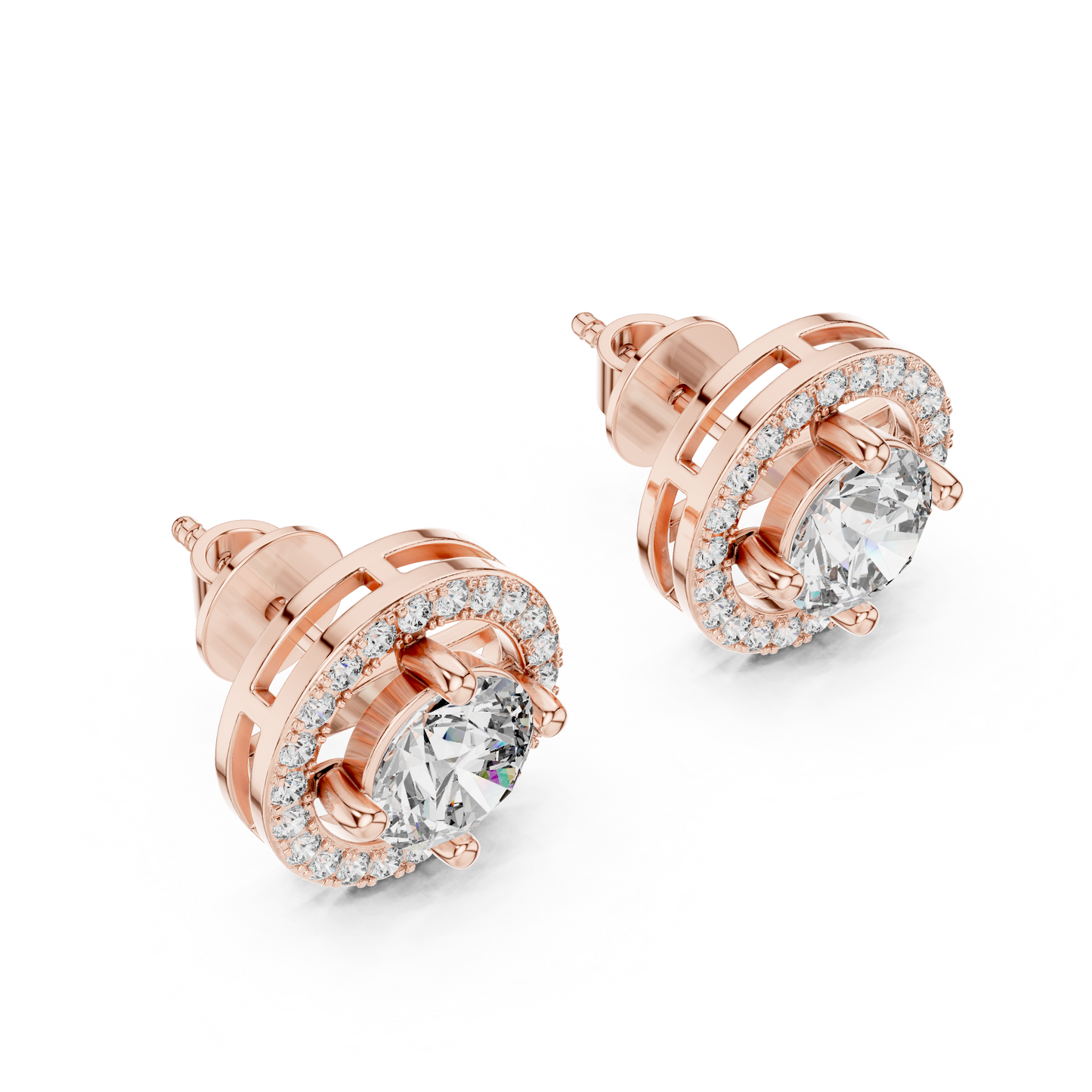 Round Brilliant Floating Halo Diamond Stud Earrings