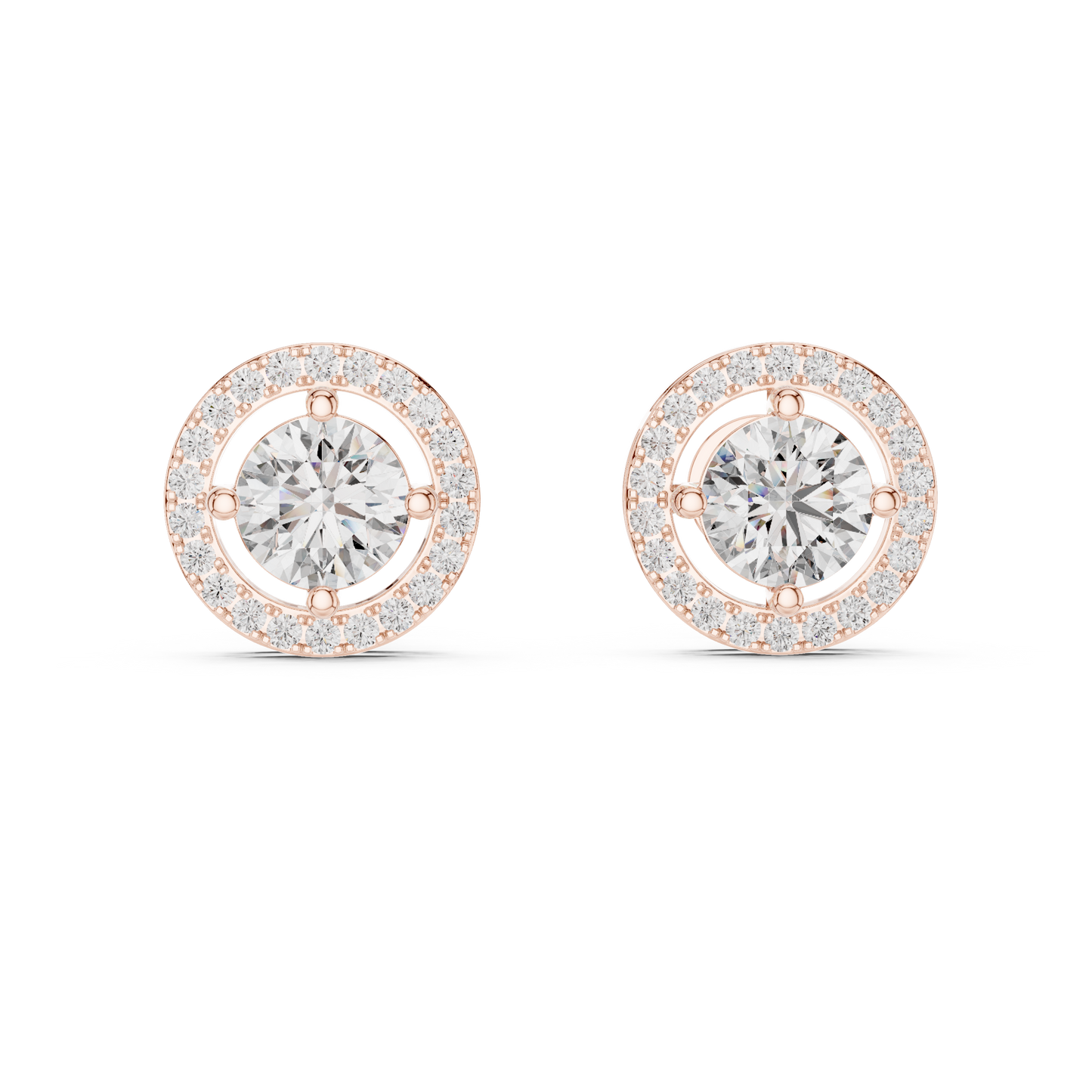 Round Brilliant Floating Halo Diamond Stud Earrings