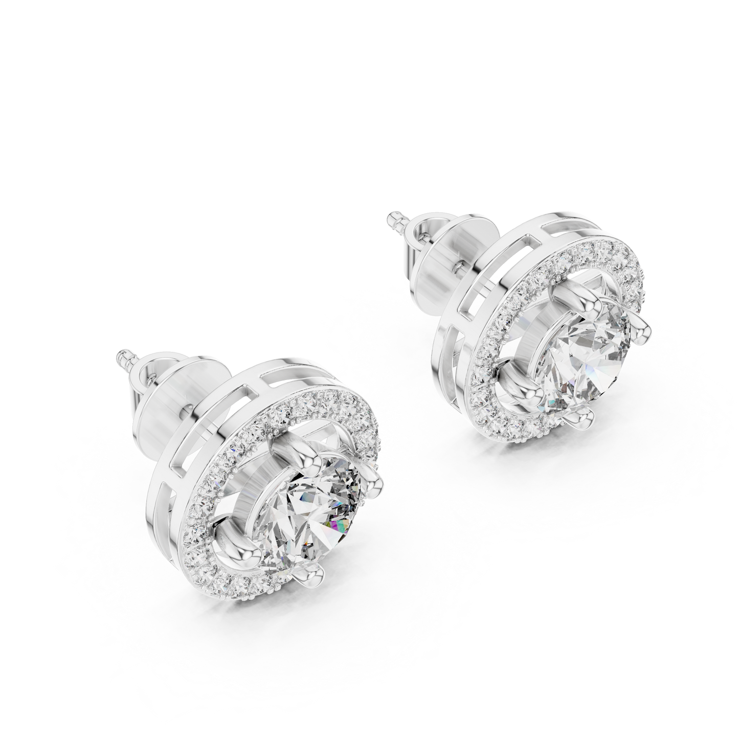 Round Brilliant Floating Halo Diamond Stud Earrings