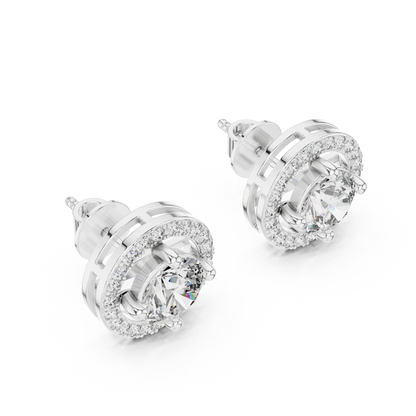 Round Brilliant Floating Halo Diamond Stud Earrings