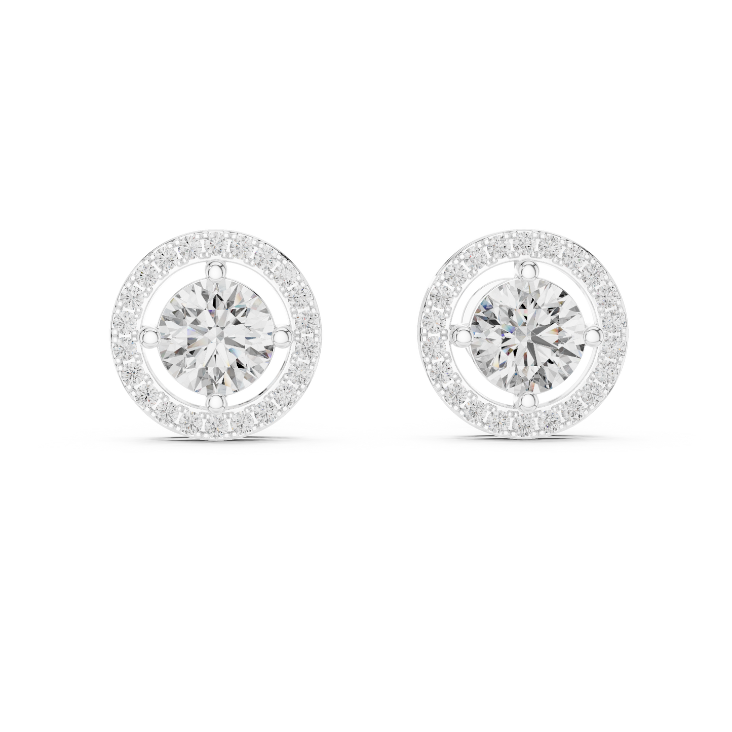 Round Brilliant Floating Halo Diamond Stud Earrings