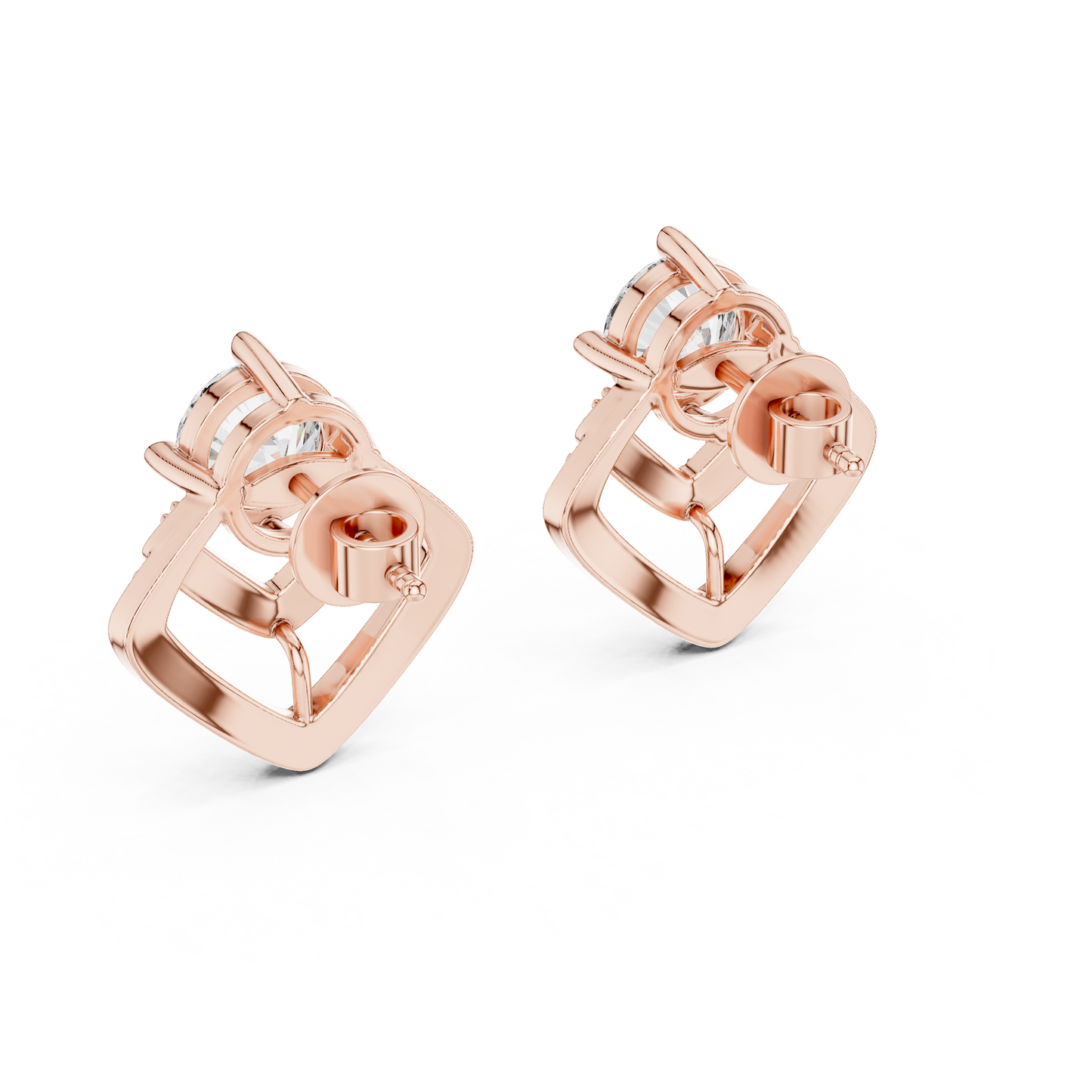 Geometric Double Chevron Round Diamond Stud Earrings