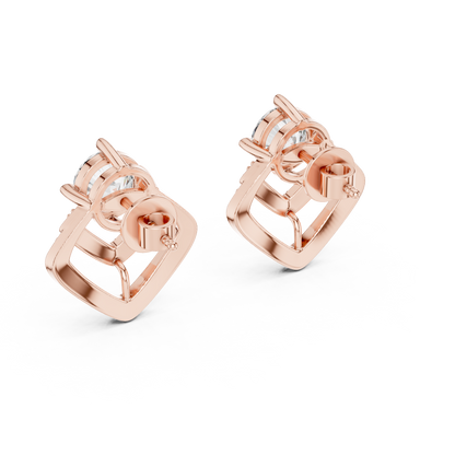 Geometric Double Chevron Round Diamond Stud Earrings