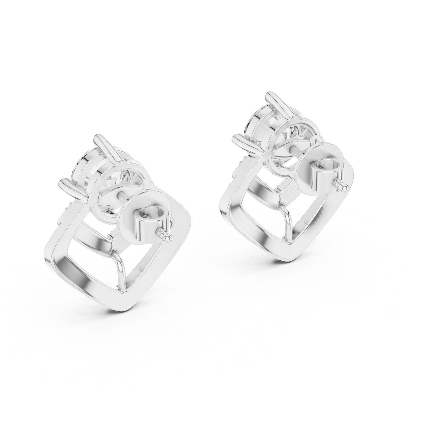 Geometric Double Chevron Round Diamond Stud Earrings