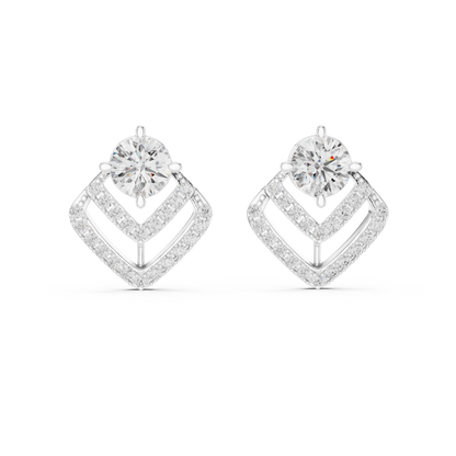 Geometric Double Chevron Round Diamond Stud Earrings