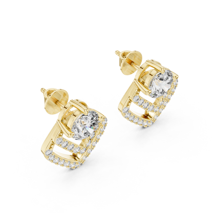 Geometric Double Chevron Round Diamond Stud Earrings