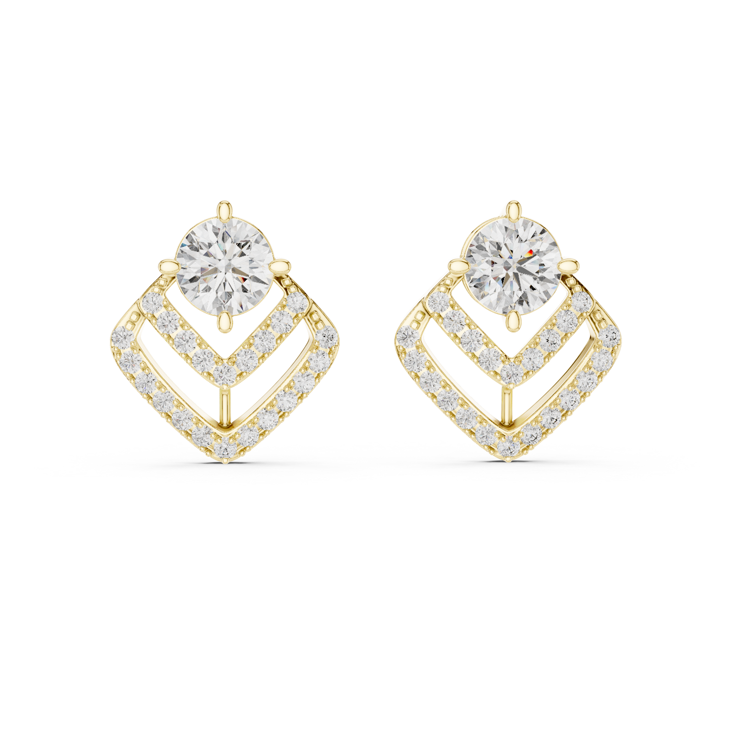 Geometric Double Chevron Round Diamond Stud Earrings