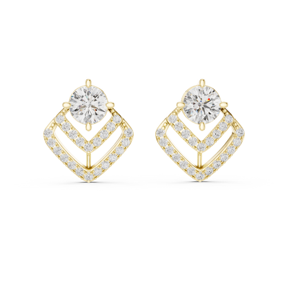 Geometric Double Chevron Round Diamond Stud Earrings