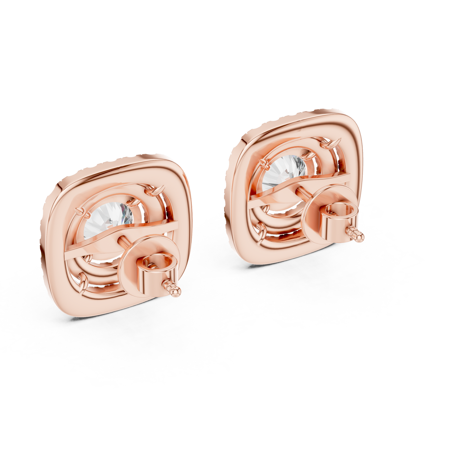 Cushion-Style Double Halo Diamond Statement Studs