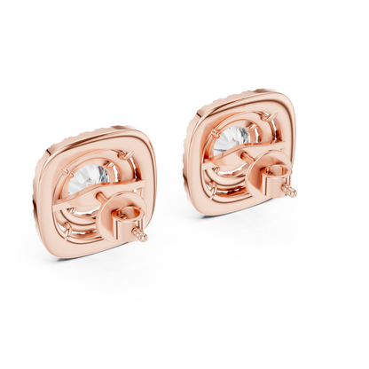 Cushion-Style Double Halo Diamond Statement Studs