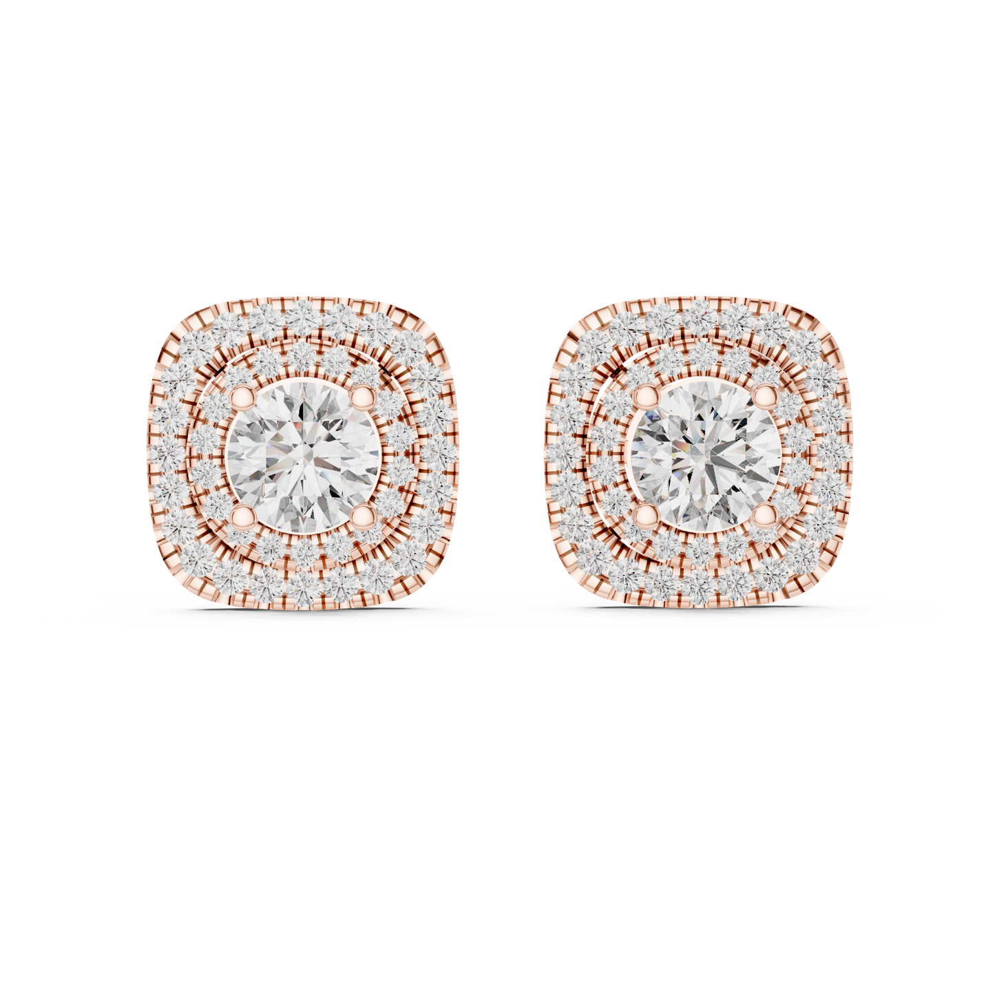 Cushion-Style Double Halo Diamond Statement Studs