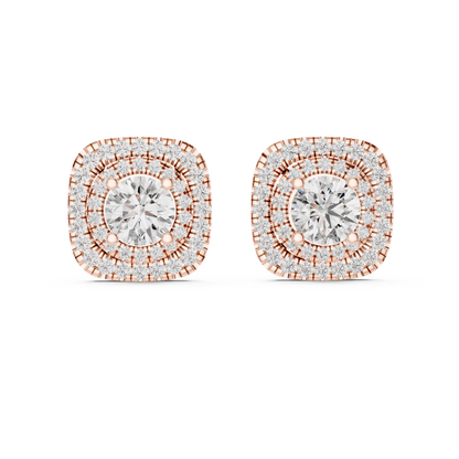 Cushion-Style Double Halo Diamond Statement Studs
