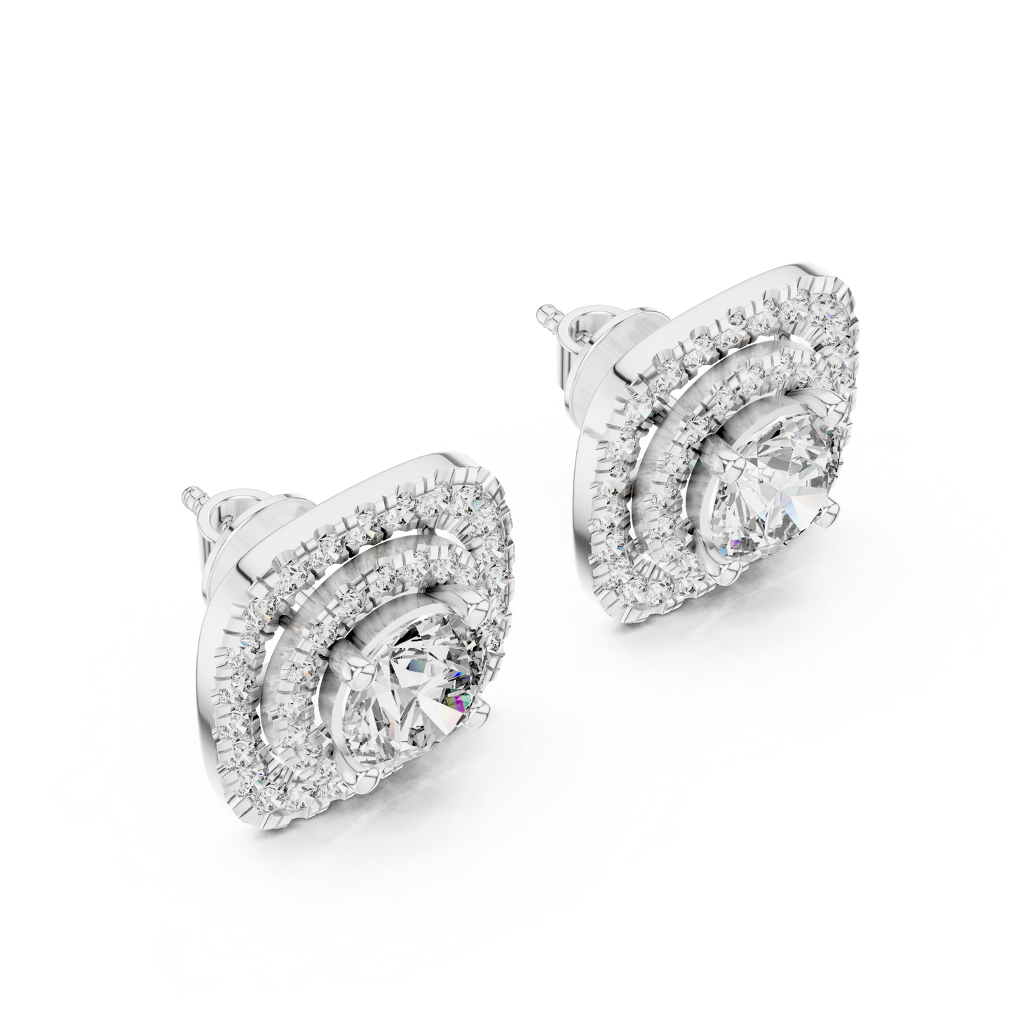 Cushion-Style Double Halo Diamond Statement Studs
