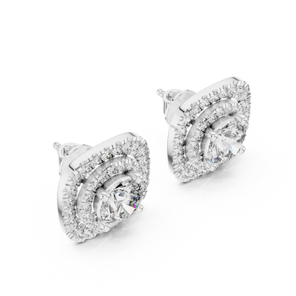 Cushion-Style Double Halo Diamond Statement Studs