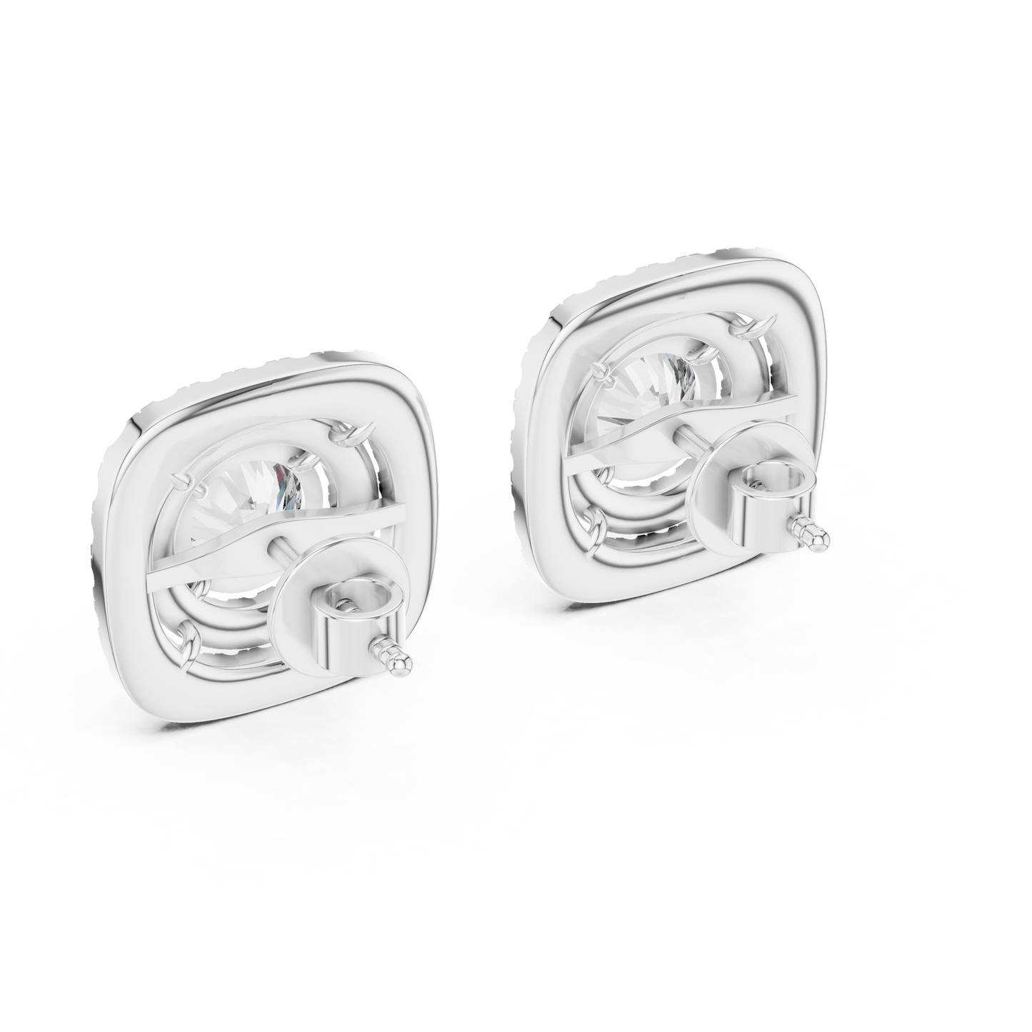 Cushion-Style Double Halo Diamond Statement Studs