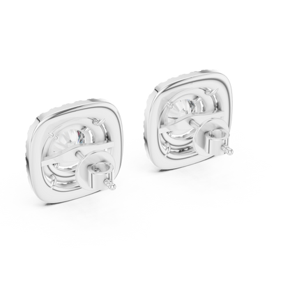 Cushion-Style Double Halo Diamond Statement Studs