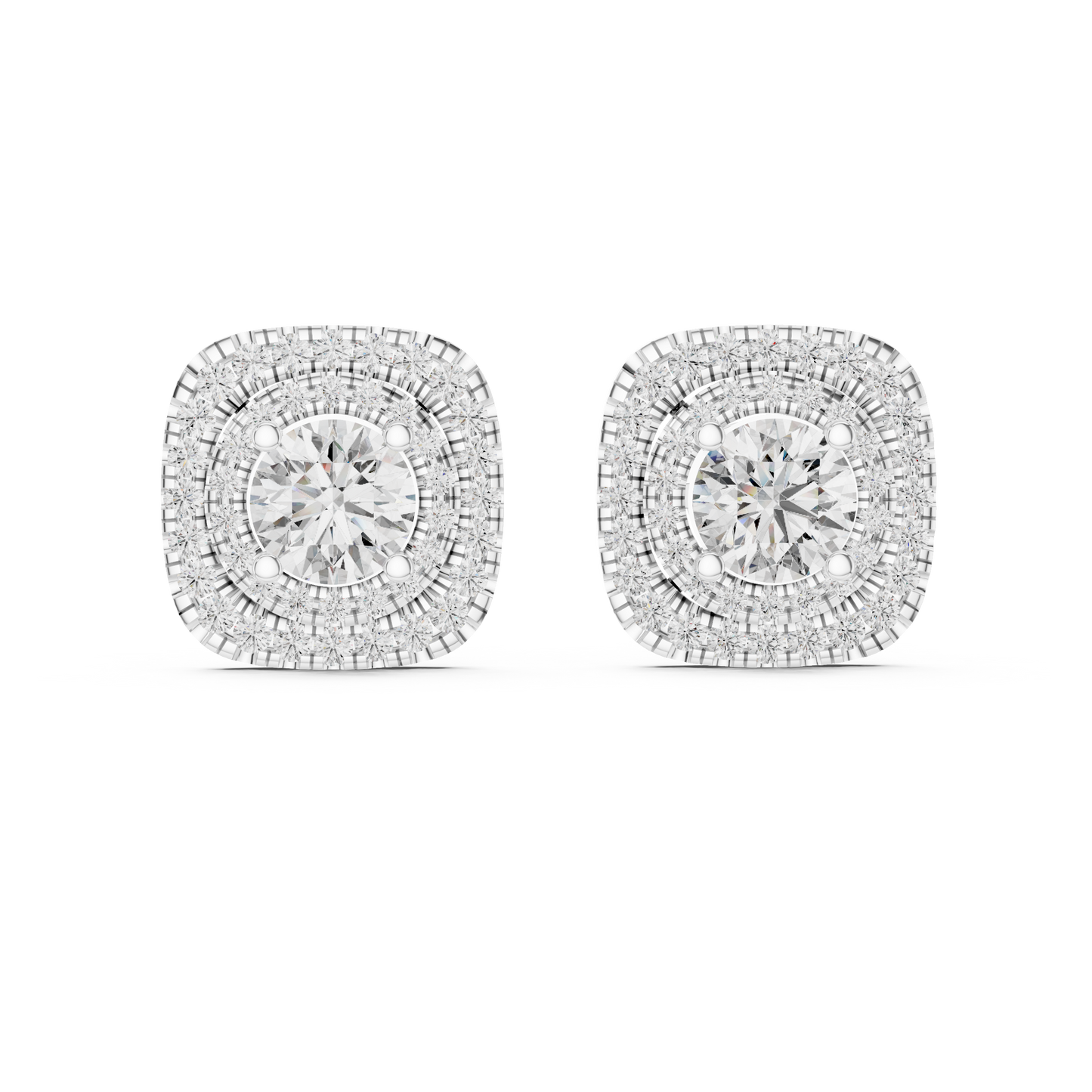 Cushion-Style Double Halo Diamond Statement Studs