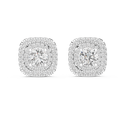Cushion-Style Double Halo Diamond Statement Studs