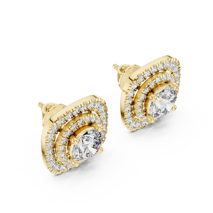 Cushion-Style Double Halo Diamond Statement Studs