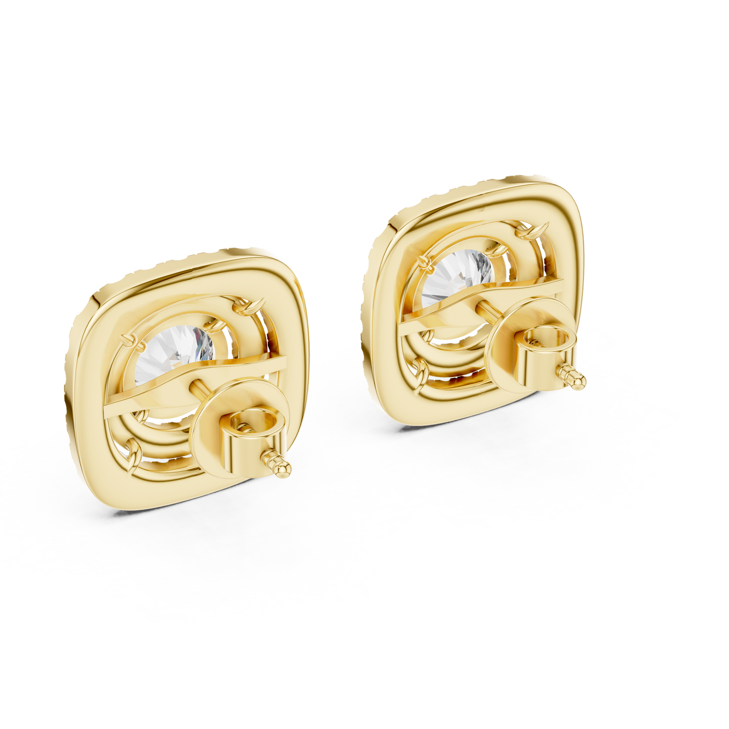 Cushion-Style Double Halo Diamond Statement Studs