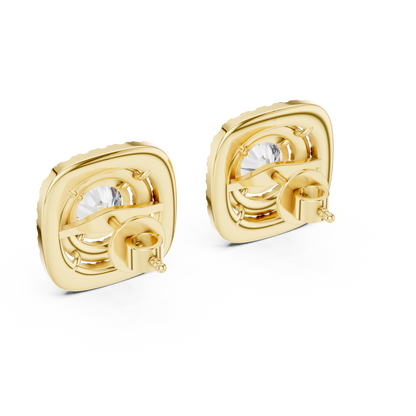 Cushion-Style Double Halo Diamond Statement Studs