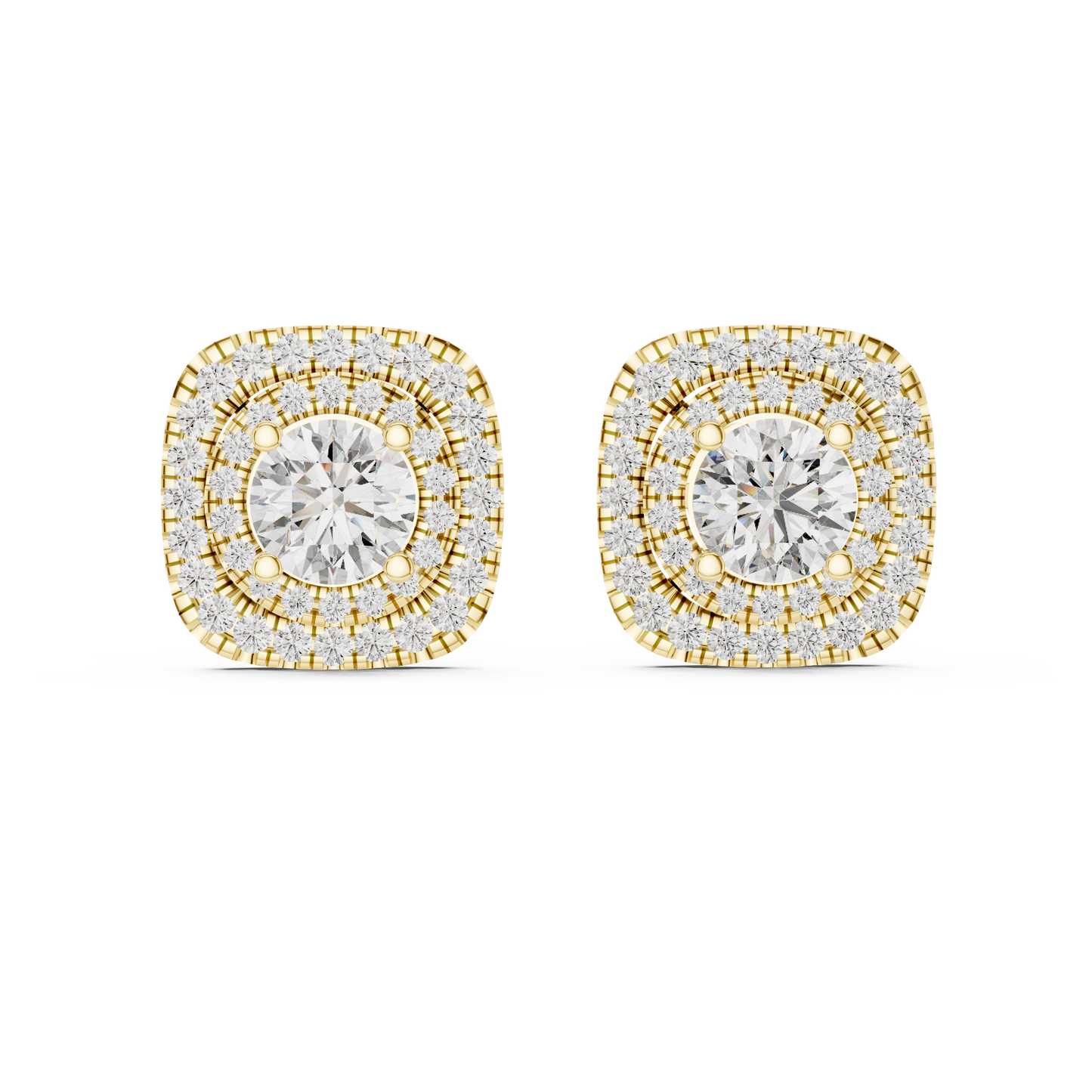 Cushion-Style Double Halo Diamond Statement Studs