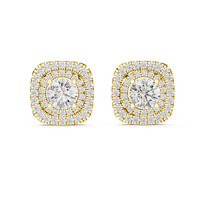 Cushion-Style Double Halo Diamond Statement Studs
