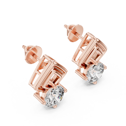 Geometric Chevron Diamond Stud Earrings
