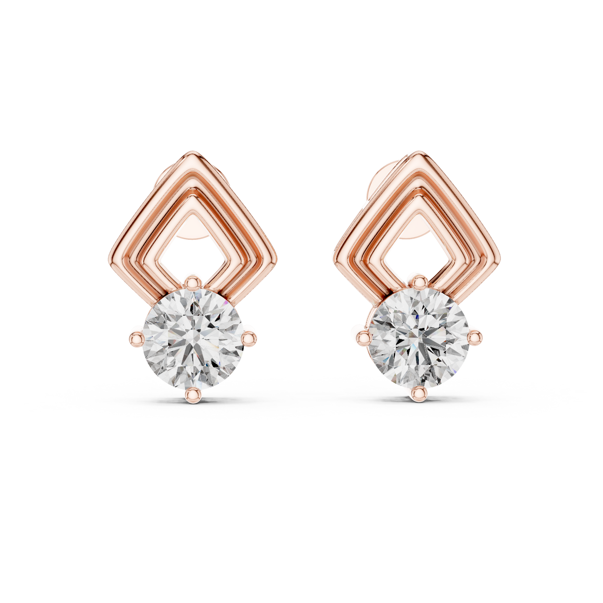 Geometric Chevron Diamond Stud Earrings