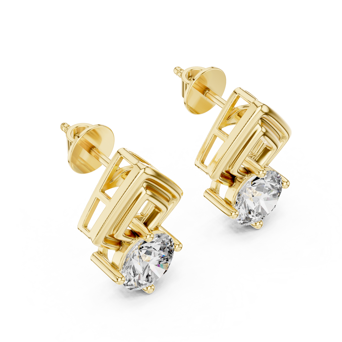 Geometric Chevron Diamond Stud Earrings