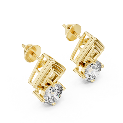 Geometric Chevron Diamond Stud Earrings