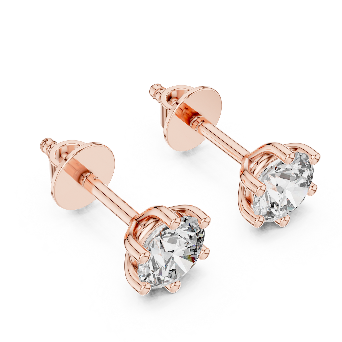 Classic Six-Prong Round Brilliant Cut Diamond Solitaire Stud Earrings