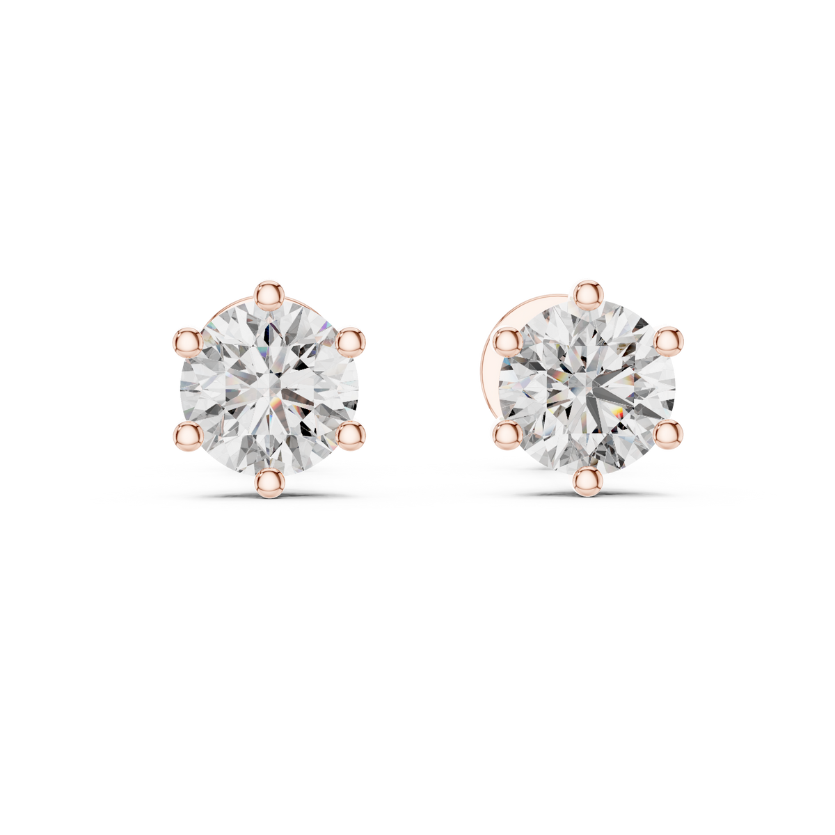 Classic Six-Prong Round Brilliant Cut Diamond Solitaire Stud Earrings