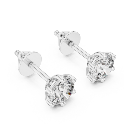 Classic Six-Prong Round Brilliant Cut Diamond Solitaire Stud Earrings