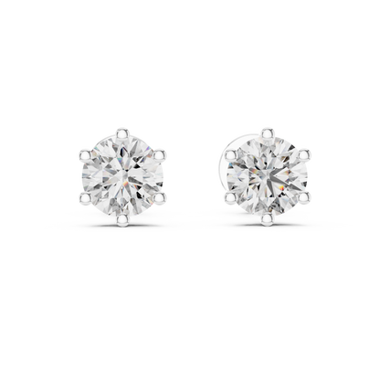 Classic Six-Prong Round Brilliant Cut Diamond Solitaire Stud Earrings