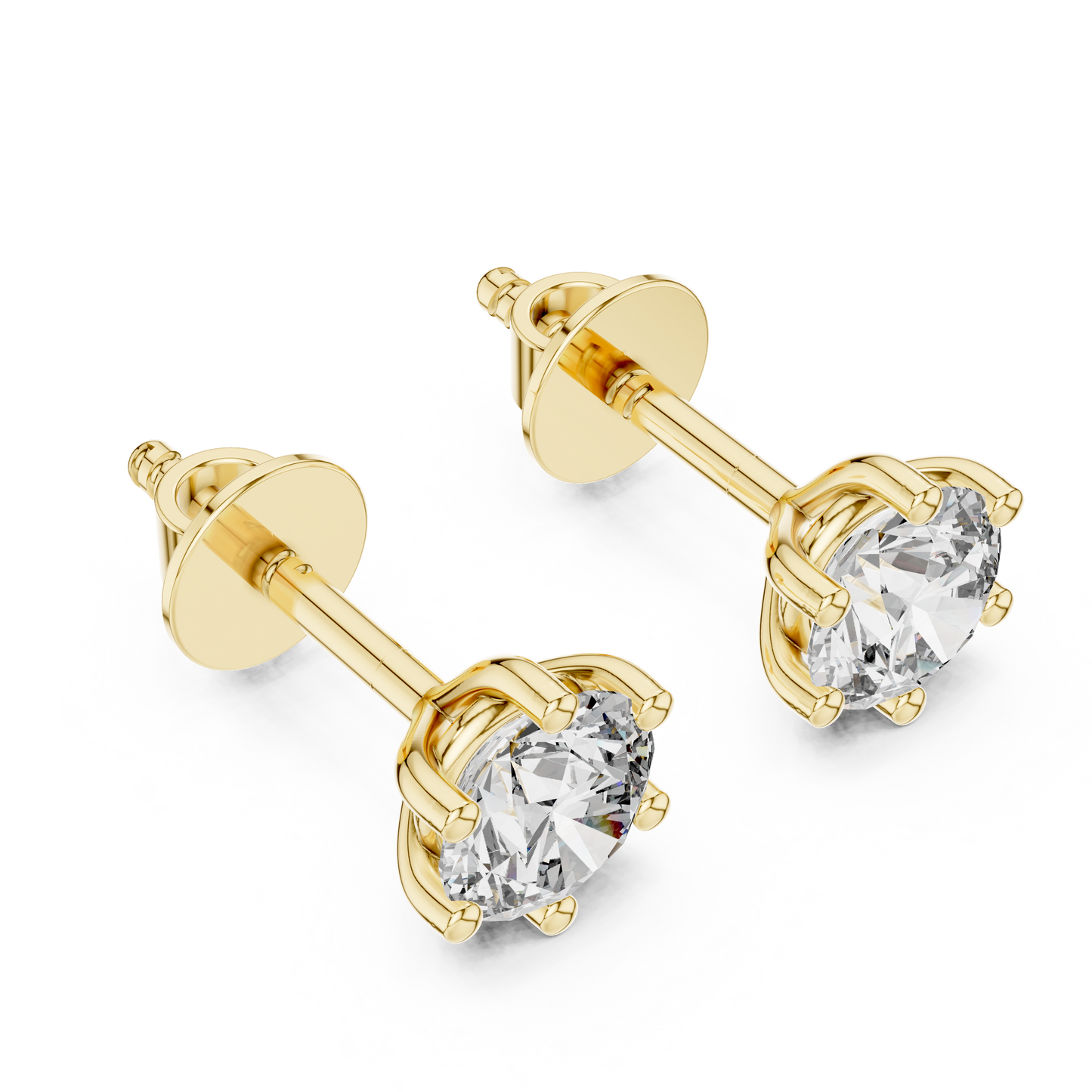 Classic Six-Prong Round Brilliant Cut Diamond Solitaire Stud Earrings