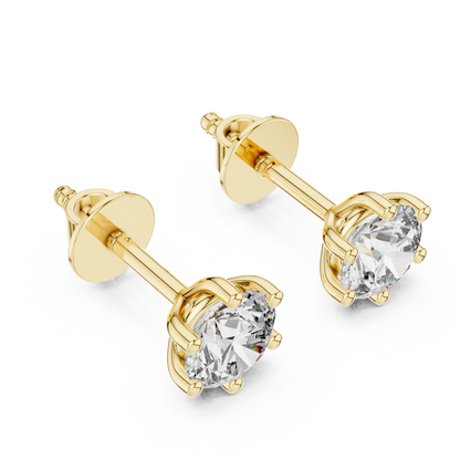 Classic Six-Prong Round Brilliant Cut Diamond Solitaire Stud Earrings